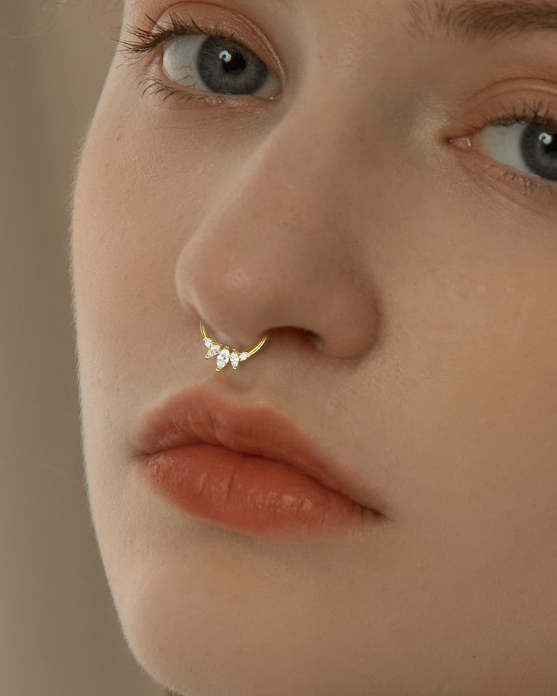 COCHARM 14K Gold Septum Rings 14K Yellow Gold Septum Piercing Jewelry 16g Septum Clicker 14kt Real Gold Daith Earrings Solid Gold Daith Piercing 8mm 14K Gold Daith Jewelry for Women Men - Image 2